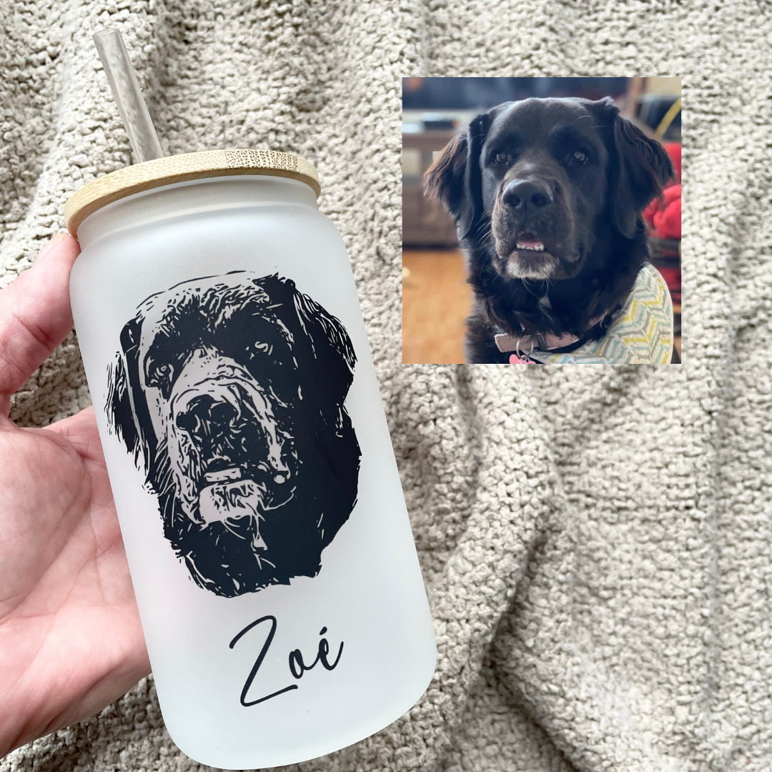 VERRE GIVRÉ 16 OZ PERSONNALISABLE AUX PORTRAITS D'ANIMAUX