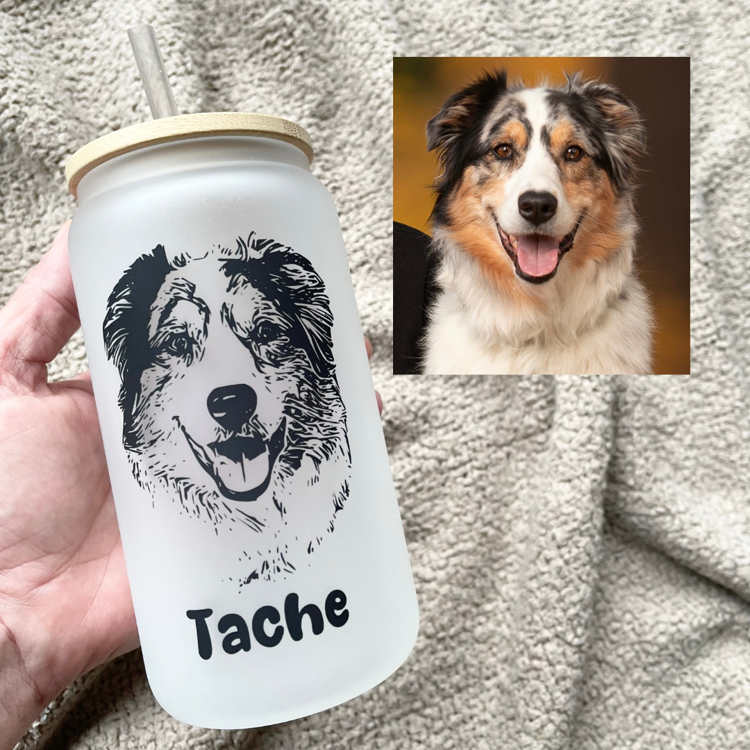 VERRE GIVRÉ 16 OZ PERSONNALISABLE AUX PORTRAITS D'ANIMAUX