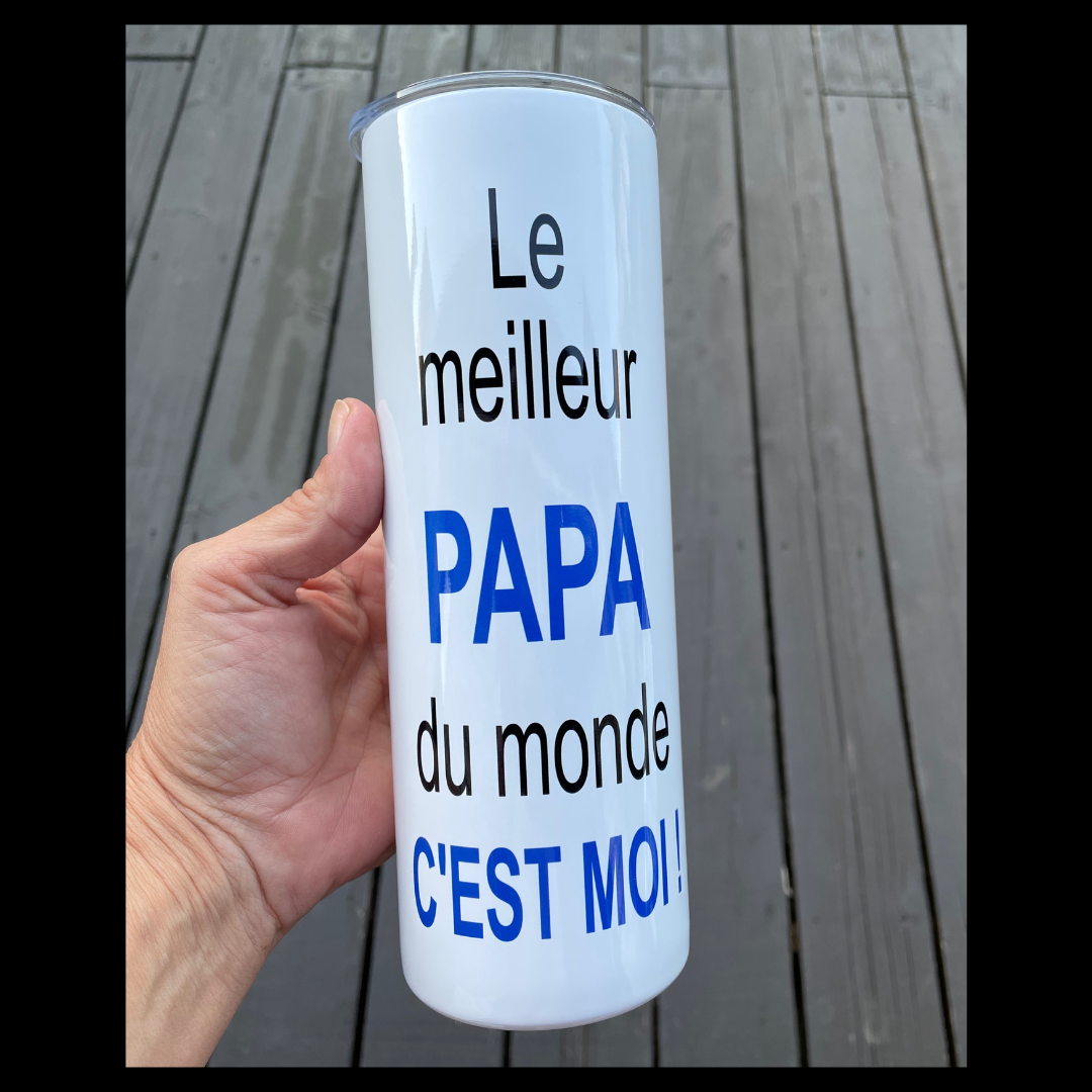 Papa, papi, grand-papa, à personnaliser, tumbler acier inoxydable avec paille 1 support multimédia sur 3