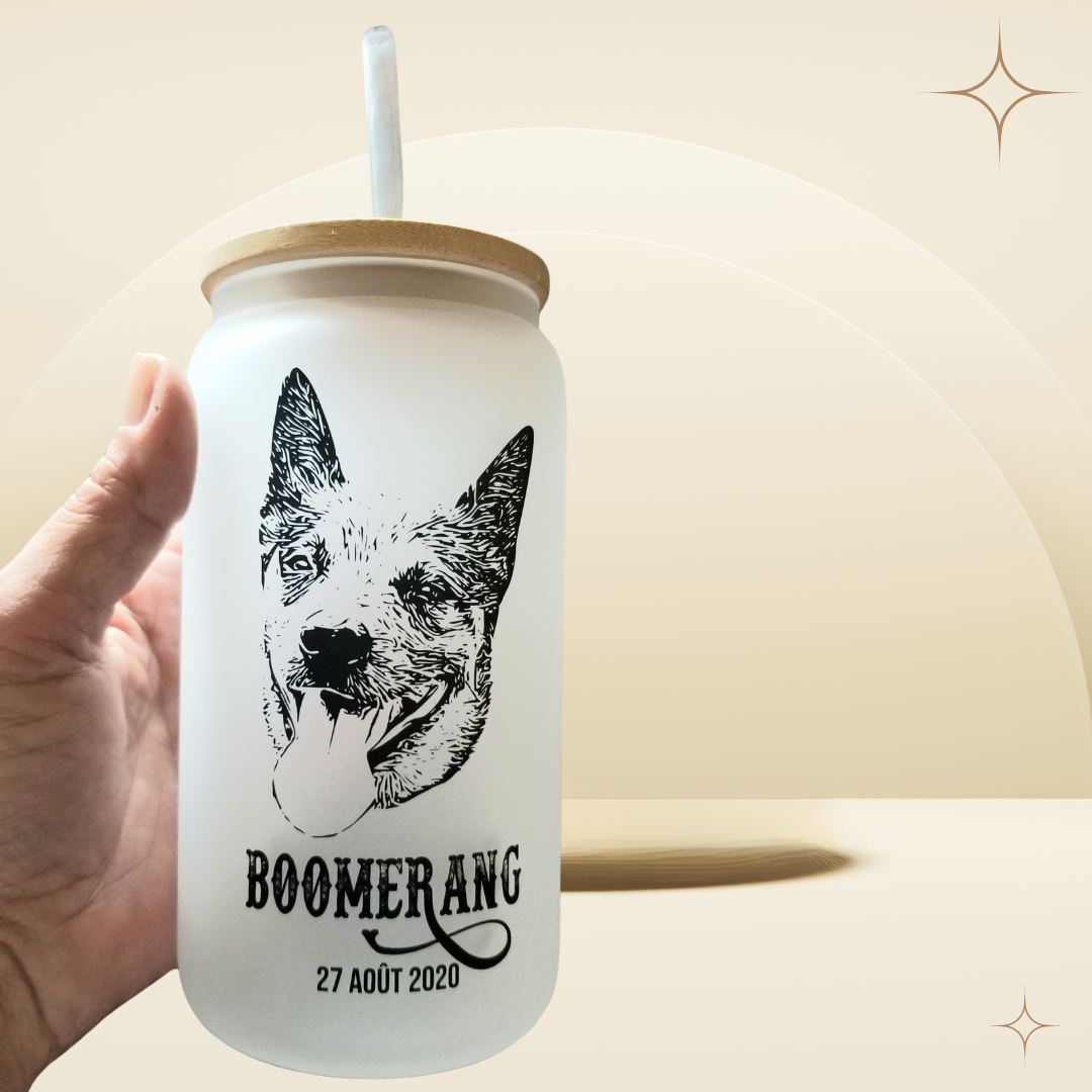 VERRE GIVRÉ 16 OZ PERSONNALISABLE AUX PORTRAITS D'ANIMAUX