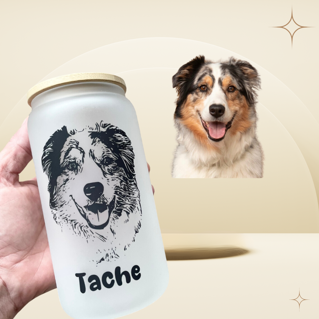 VERRE GIVRÉ 16 OZ PERSONNALISABLE AUX PORTRAITS D'ANIMAUX