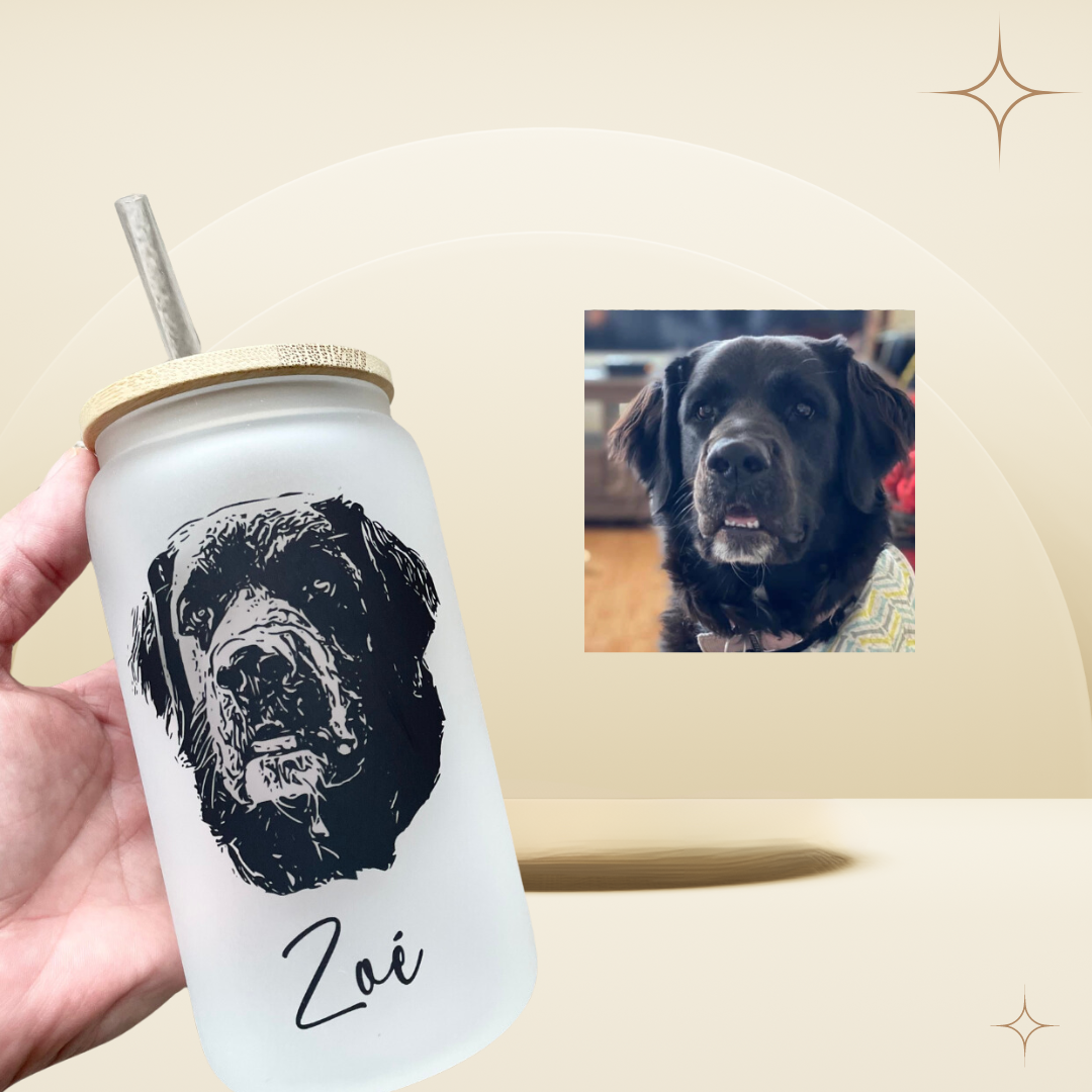 VERRE GIVRÉ 16 OZ PERSONNALISABLE AUX PORTRAITS D'ANIMAUX